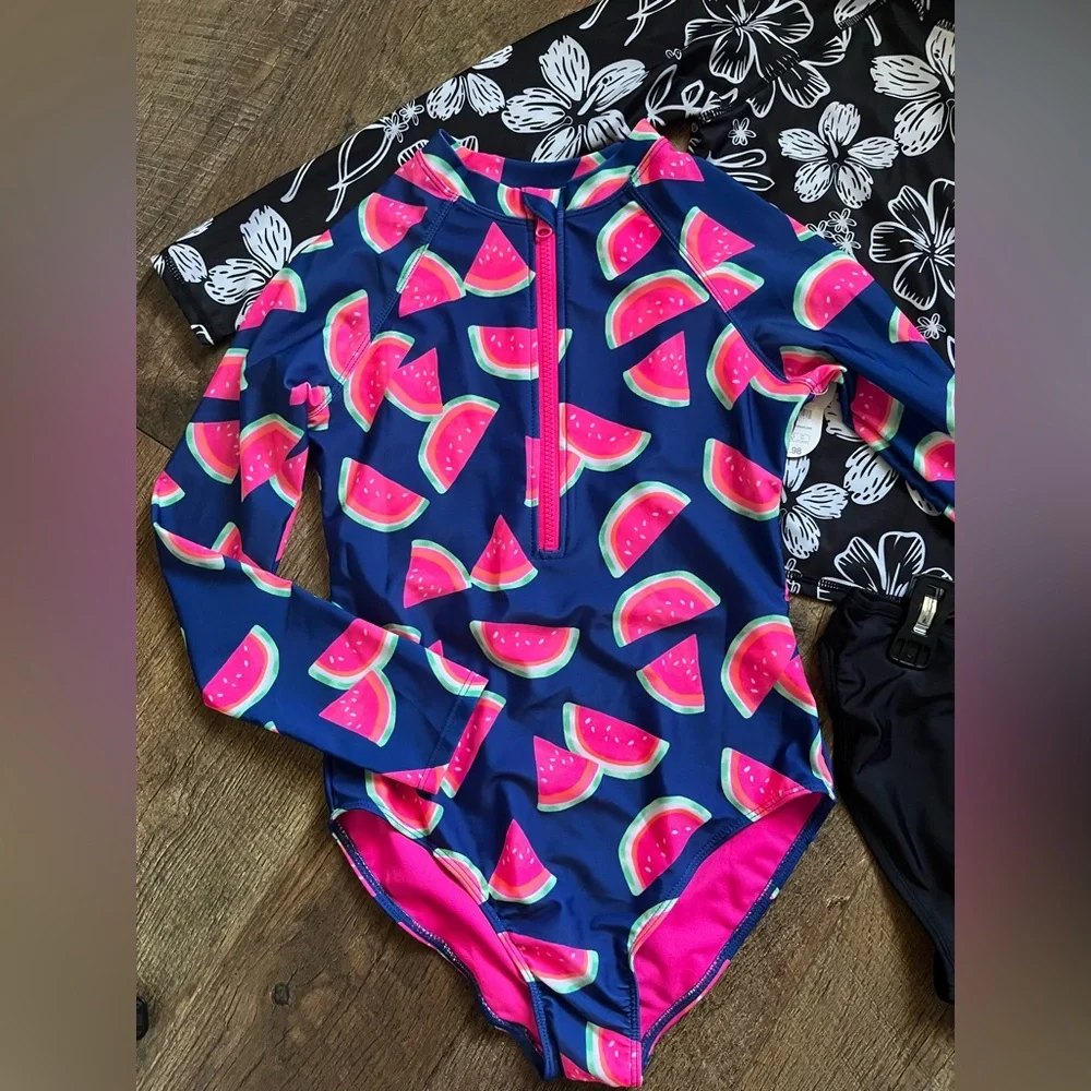 NWT Wonder Nation long sleeved swimsuit one piece tankini set size large 10/12‎